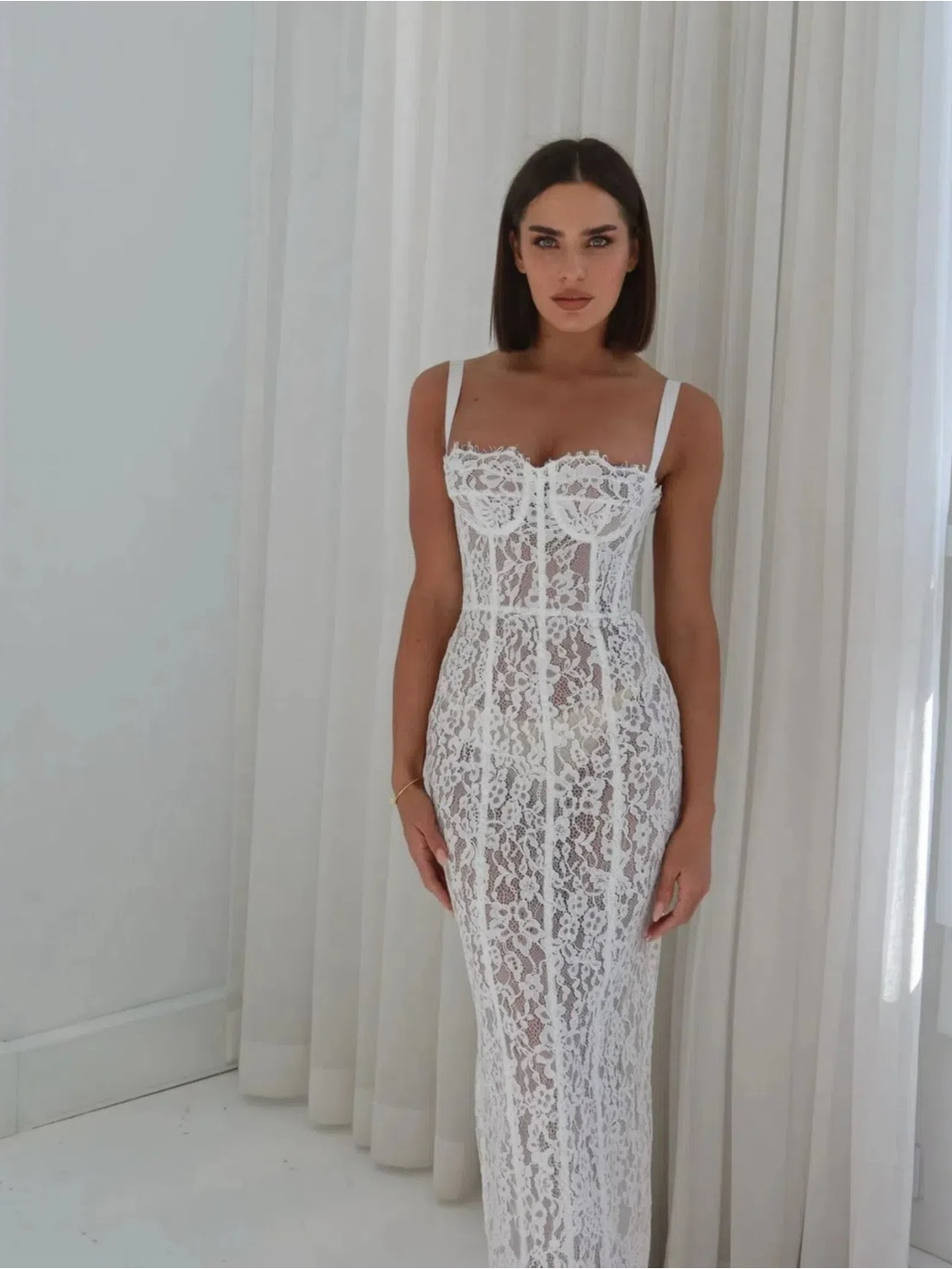 Helsa The Lace Column Dress In White, New — image 6 of 8